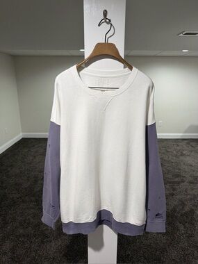 Visvim SS20 White/Purple Jumbo Crash Distress Sweat L/S Shirt
